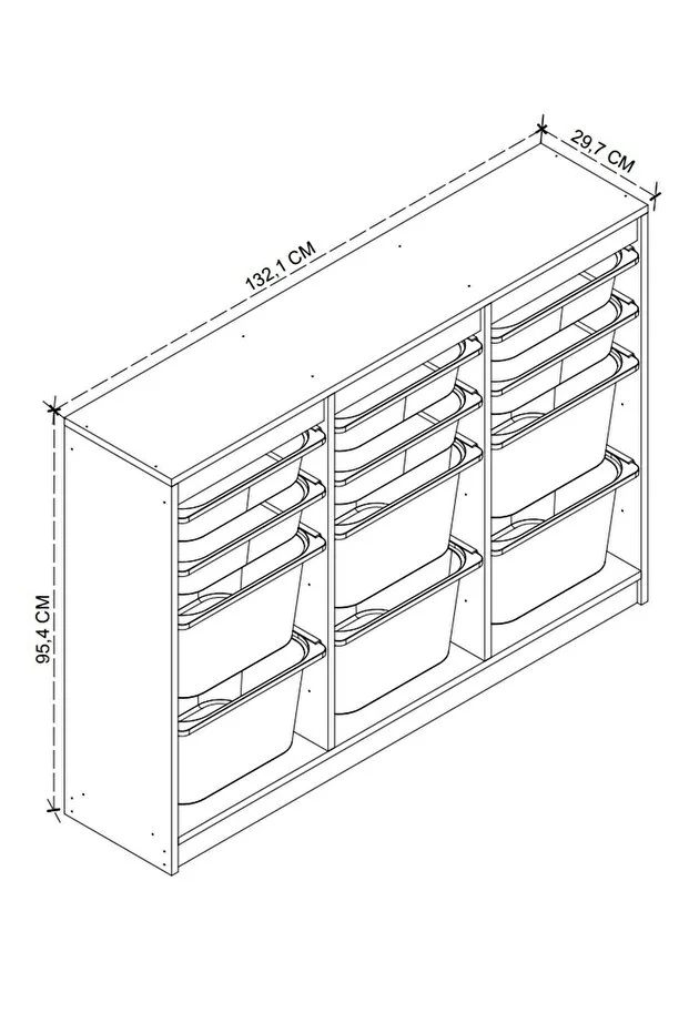 12 Sepetli Dolap Çok Amaçlı Dolap Oyuncak Dolabı Lara Safir Meşe